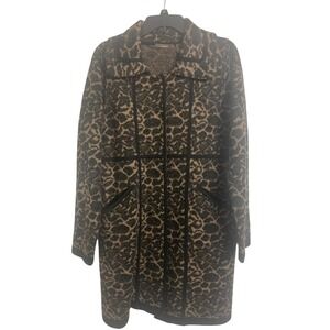 Heather B Animal Print Snap Front Wool Blend Cardigan Coat Brown Black Large